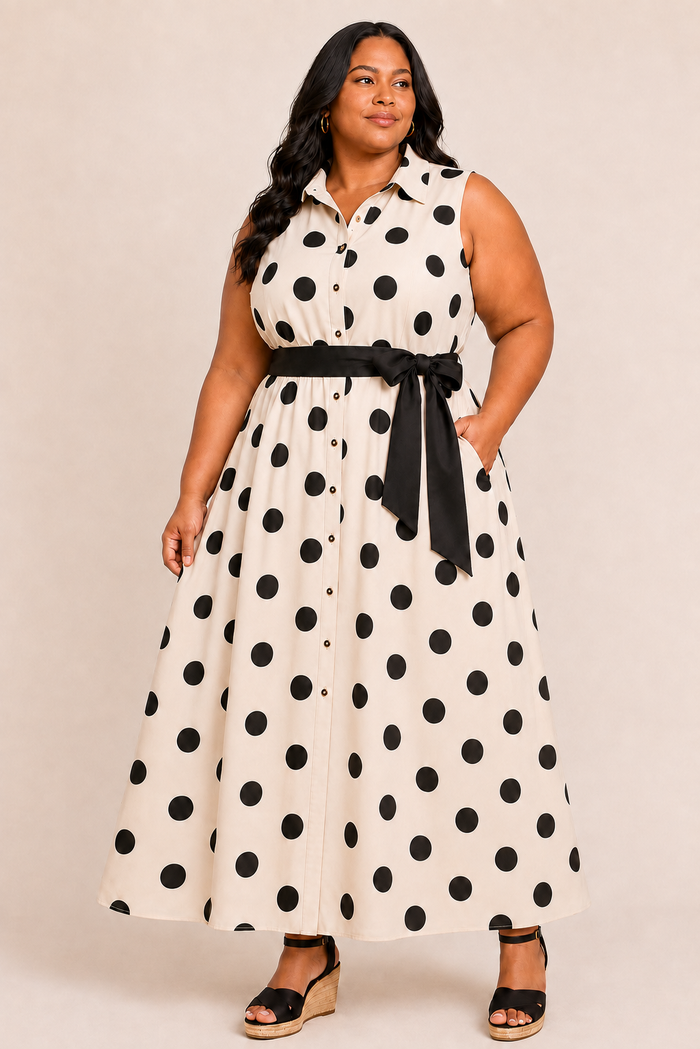 POLKA DOT BUTTON DOWN SHIRT DRESS
