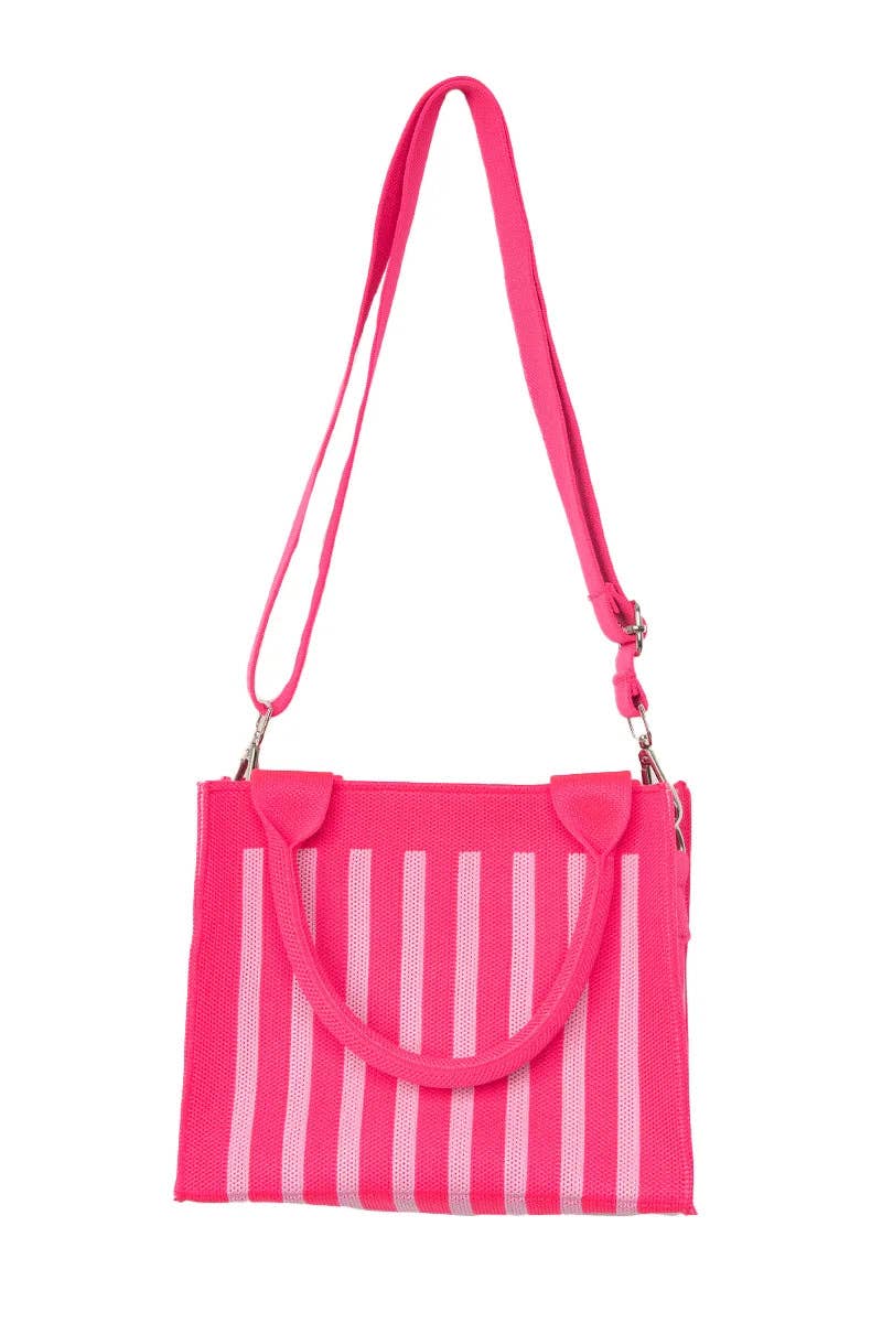 Hot Pink Striped Structured Mini Tote
