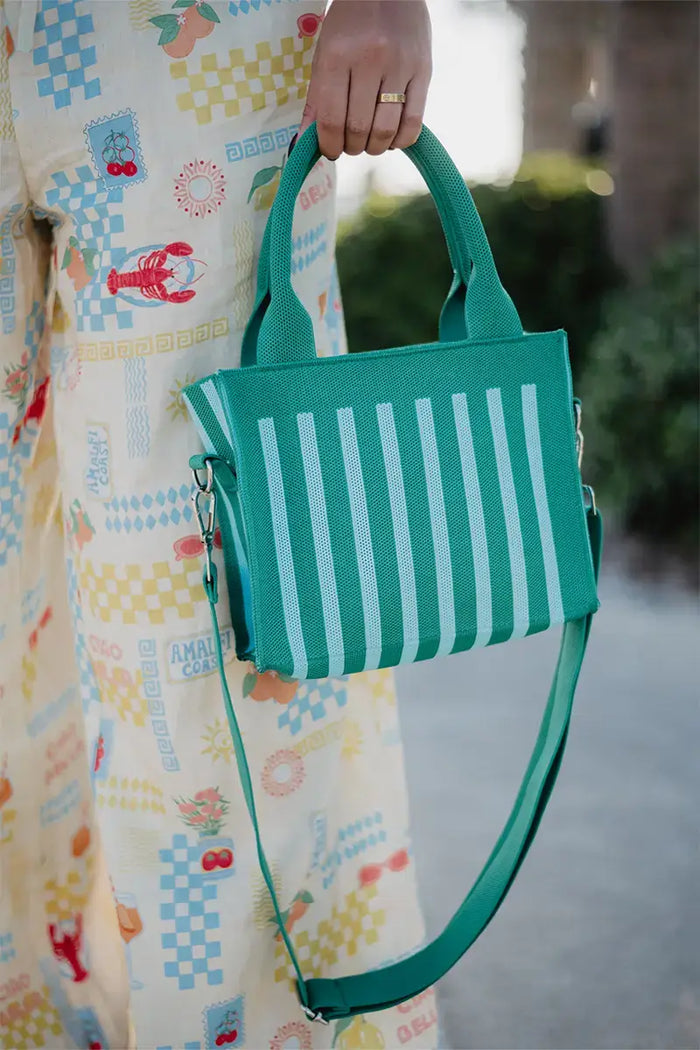 Green Striped Structured Mini Tote