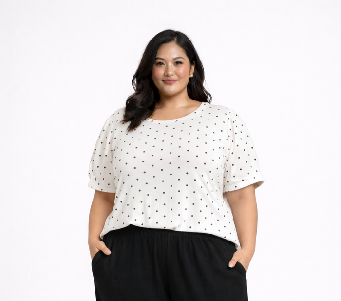 Puff Sleeve Polka Dot Knit Tee