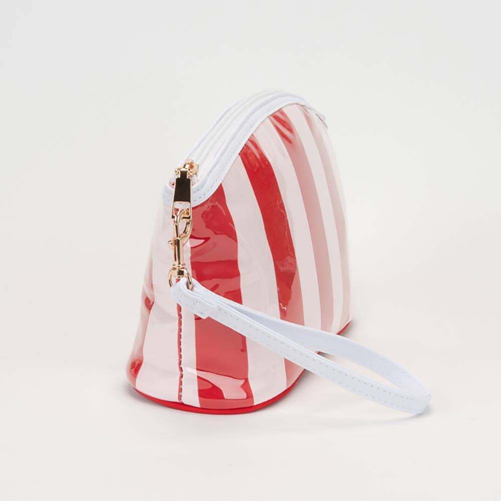 Striped Cosmetic Wristlet Pouch Bag