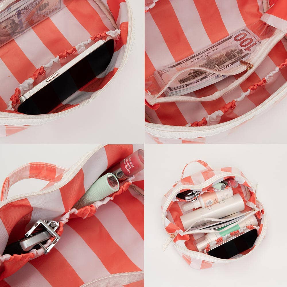 Green Striped Travel Portable Cosmetic Organizer Bag