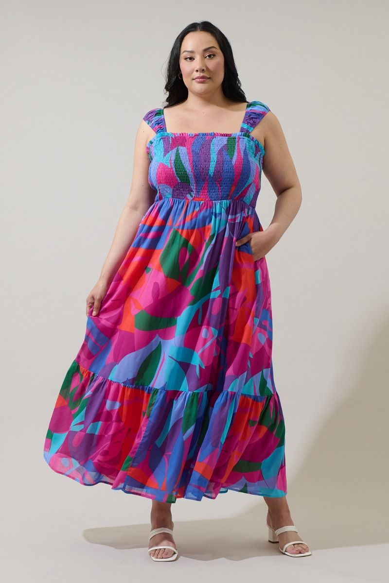 Vemmy Abstract Tayla Smocked Maxi Dress