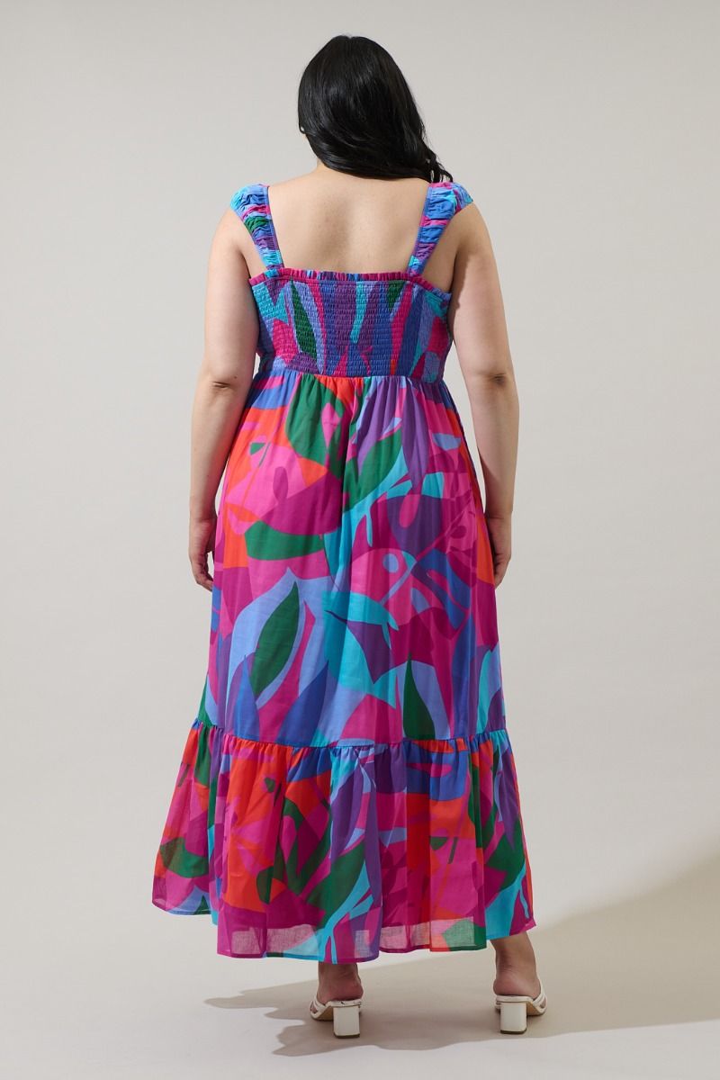 Vemmy Abstract Tayla Smocked Maxi Dress