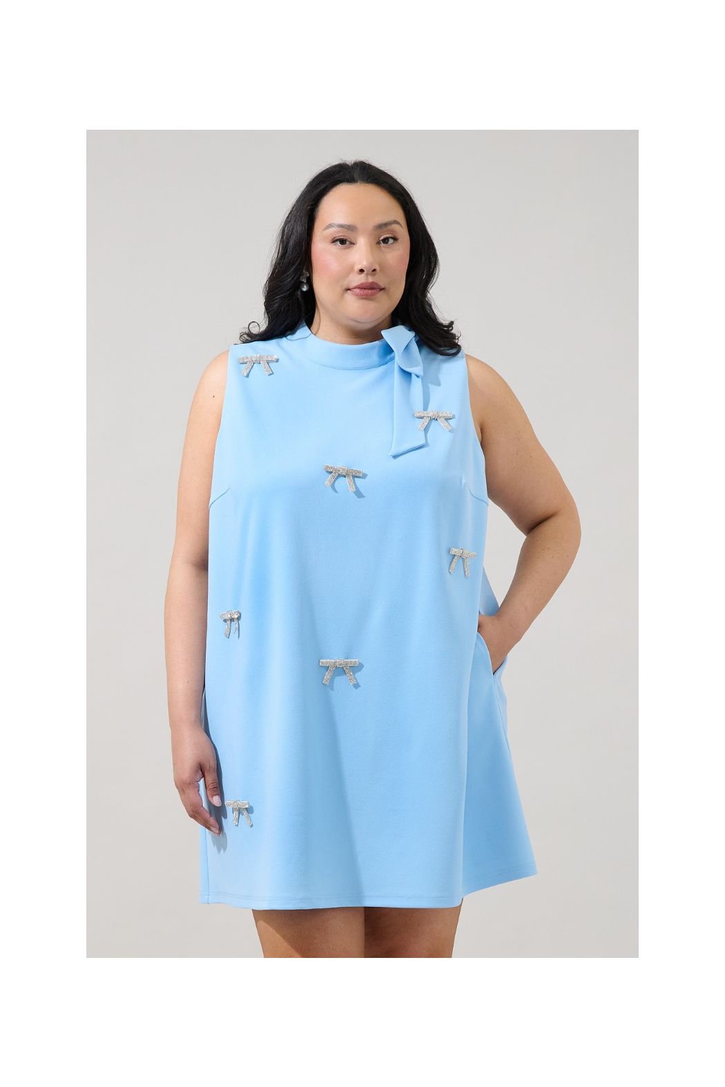 Blue Pamelda Bow Shift Mini Dress