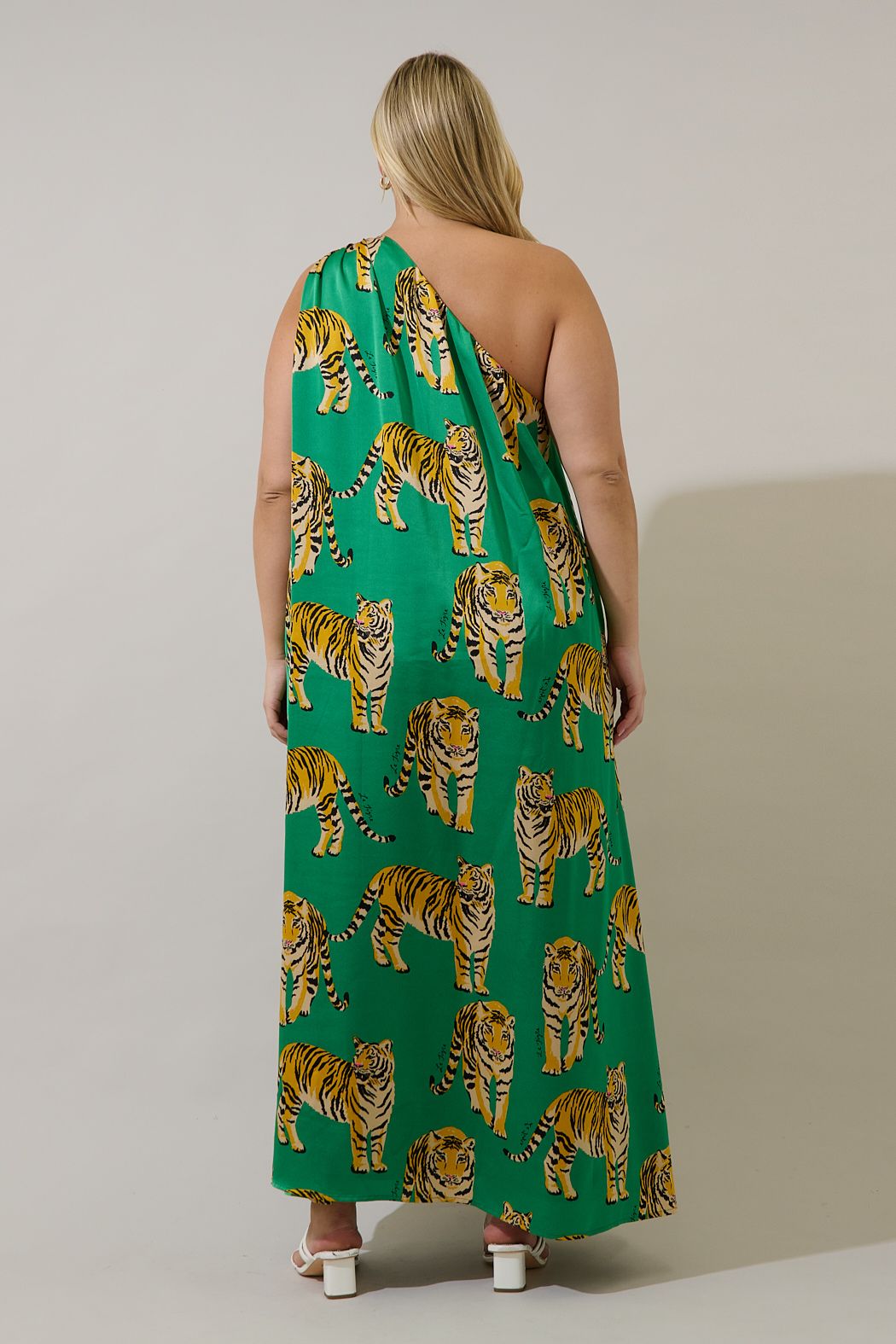 Glena Pleated Green Tiger Maxi Dress