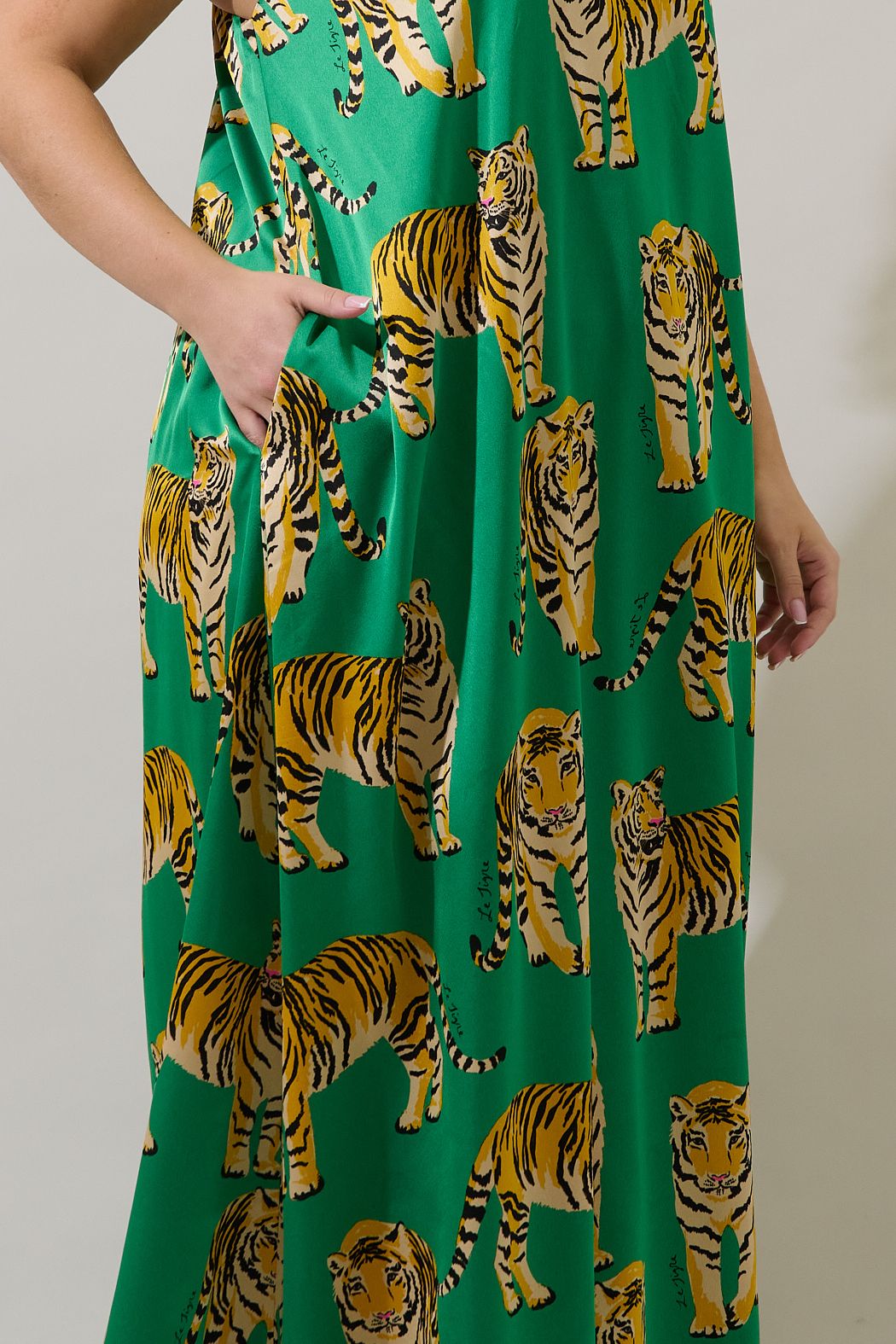 Glena Pleated Green Tiger Maxi Dress